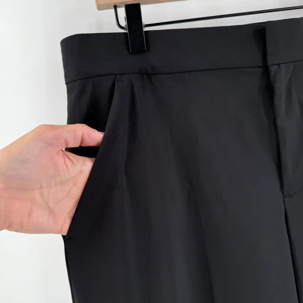 ATHLETA Pants SZ 12 Tribeca Wide Leg Cropped Black Button Hem Black Crop Zipper